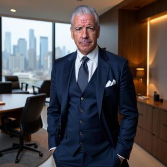 Jeff Wolfsberg standing in an office in a suit
